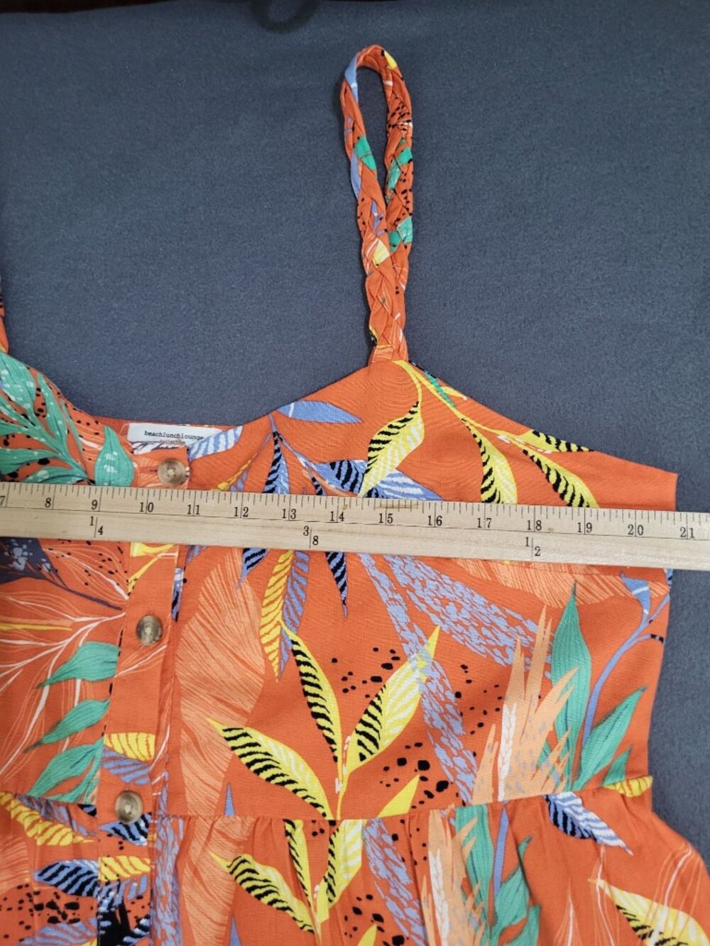 Beach Lunch Lounge XL Linen Blend Braided Strap Button Front Dress Tropical - Picture 5 of 9